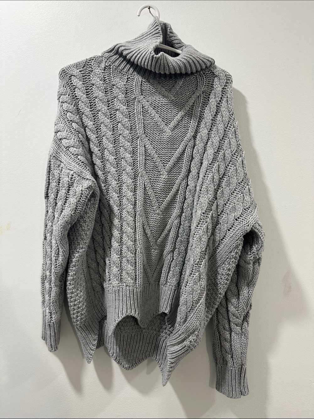 Cozy Grey Cable Knit Turtleneck Sweater